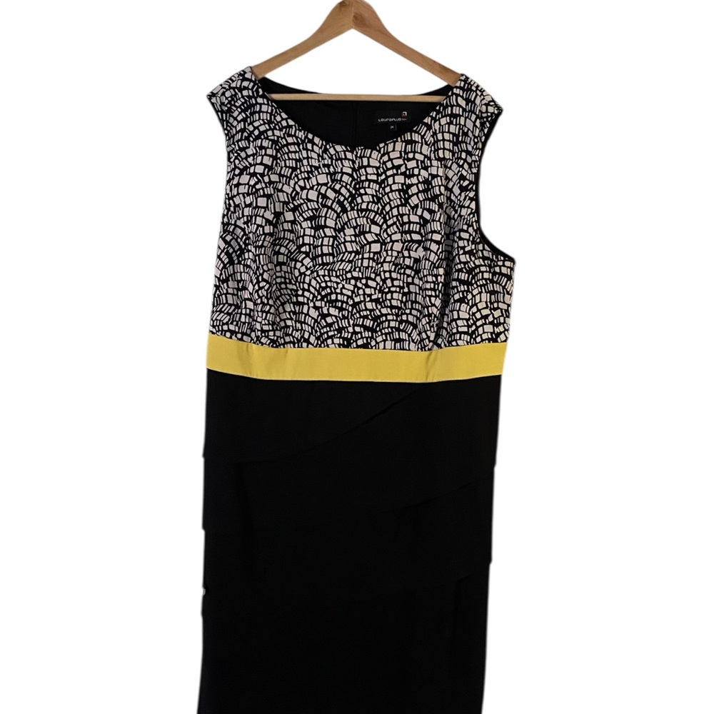 Chic Black and Yellow Patterned Midi Dress